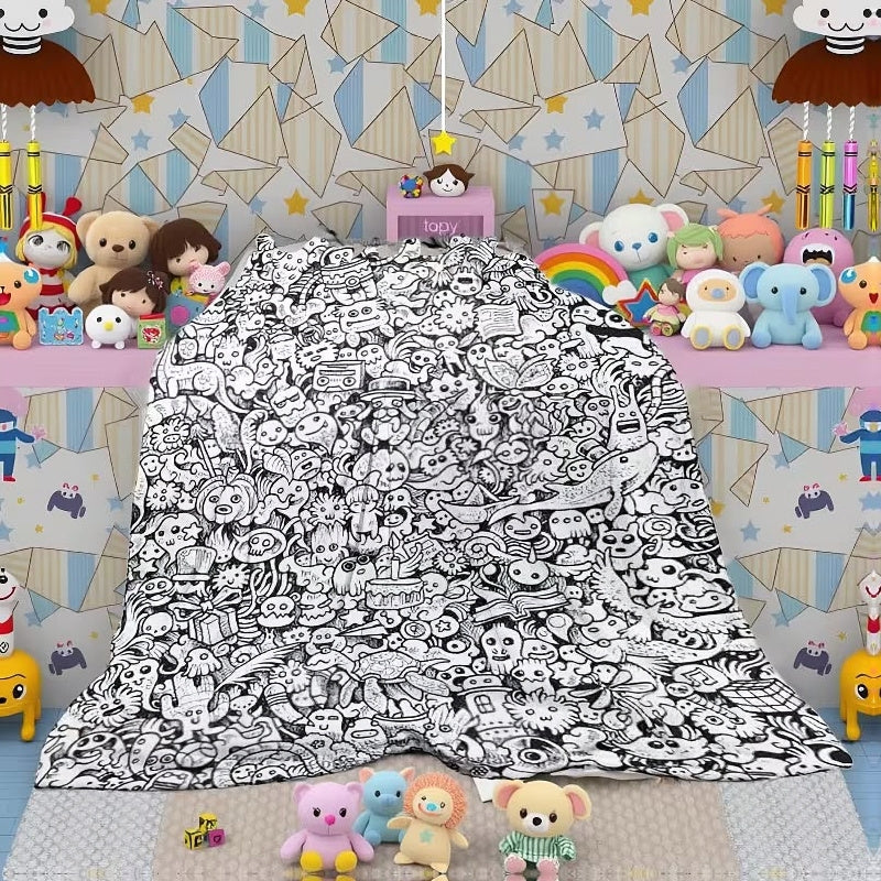 DIY Cartoon Doodle Coloring Flannel Blanket