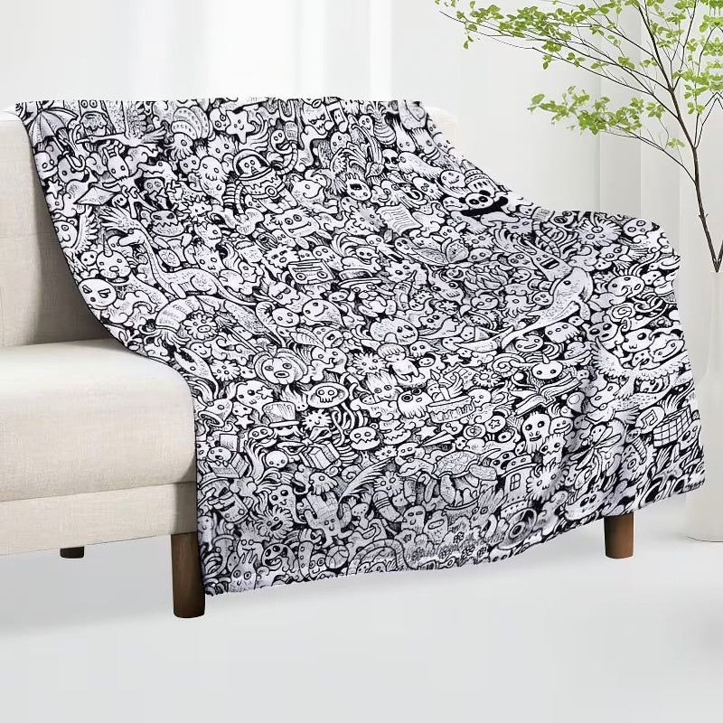DIY Cartoon Doodle Coloring Flannel Blanket